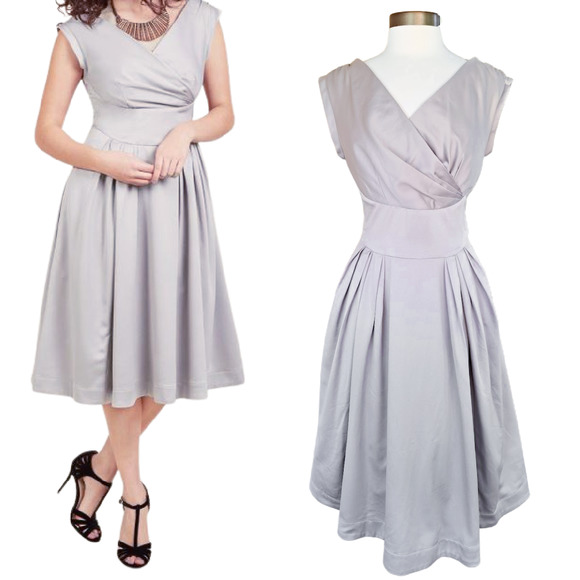 Modcloth Dresses & Skirts - Modcloth Emily & Fin Keener Postures Satin Midi Dress Retro Silver Size Large 10